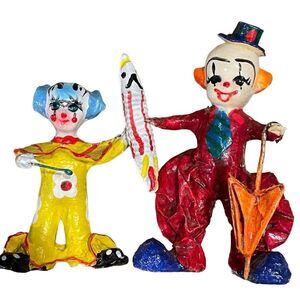 Set of two paper mache Clowns, colorful and unique Mexican Folk Art
